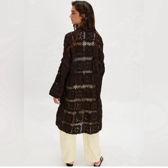NWT Free people brown crochet duster cardigan XS/s - Picture 3 of 7